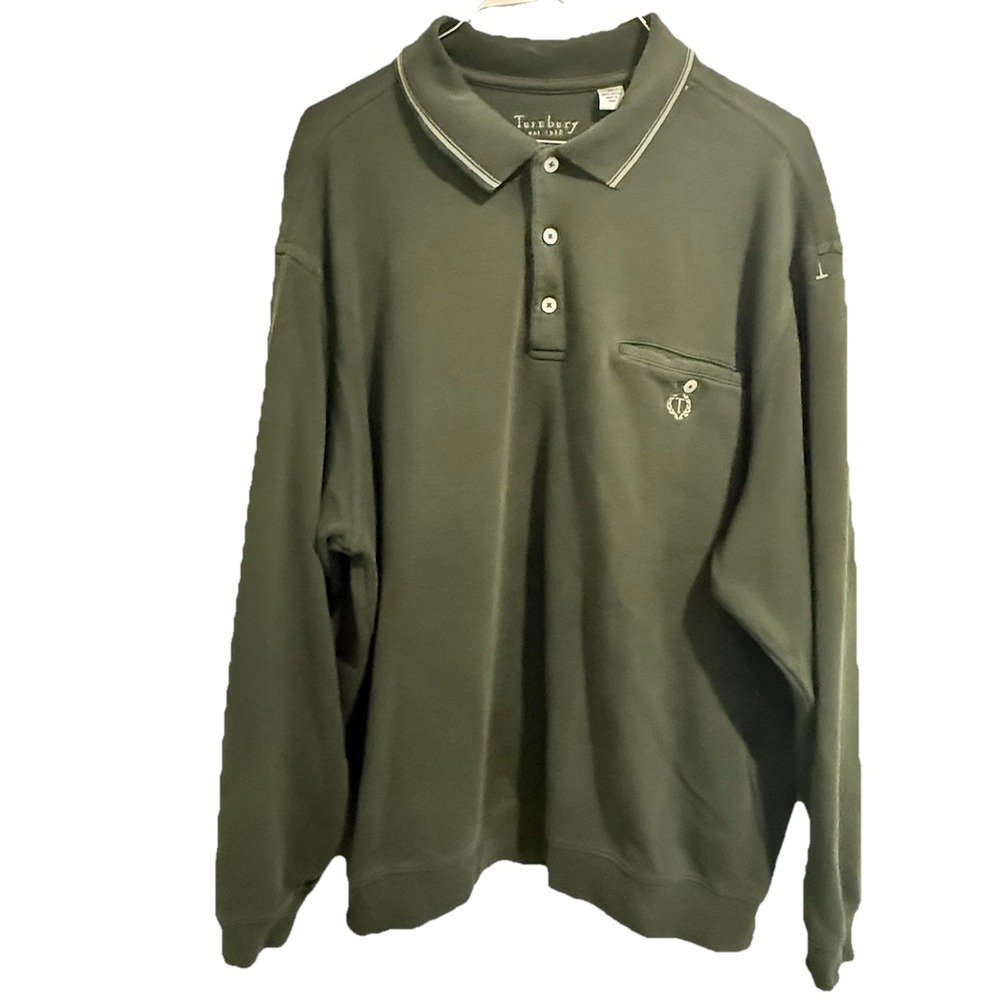 Turnbury Mens M‎ 100% Cotton Knit Green Long Sleeve Polo Shirt Size XL